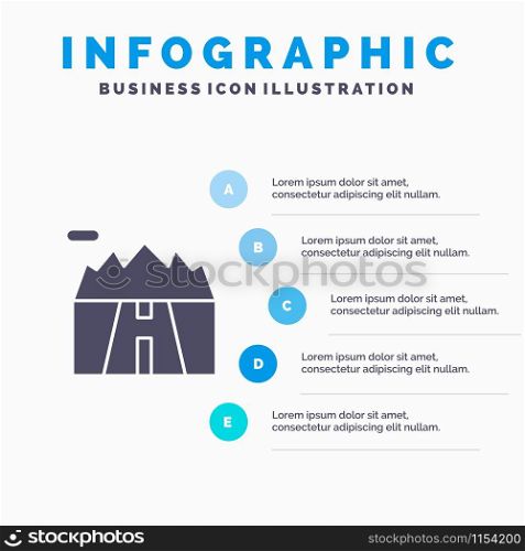 Landscape, Mountains, Scenery, Road Solid Icon Infographics 5 Steps Presentation Background
