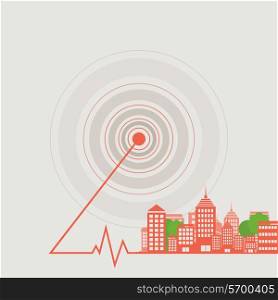 Landscape of a city from epicentre. A vector illustration
