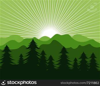 landscape pines tree and mountain vector illustration design template