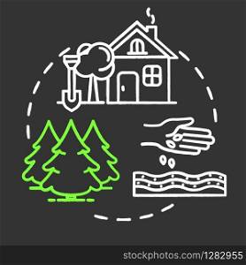 Landscape planning chalk RGB color concept icon. Agriculture and architecture. House and forest. Outdoor landmark. Land use idea. Vector isolated chalkboard illustration on black background