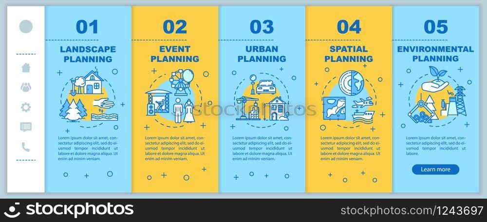 Landscape planning onboarding vector template. Engineering and architecture. International regions. Responsive mobile website with icons. Webpage walkthrough step screens. RGB color concept