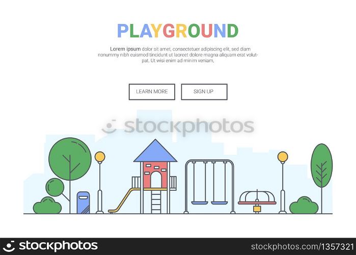 Landscape playground on public park concept. design for theme landing page website. Thine Line art.