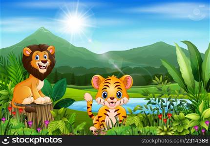 Landscape views of mountains with wild animal
