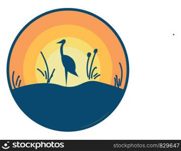 Landscape with an Ostrich bird vector or color illustration
