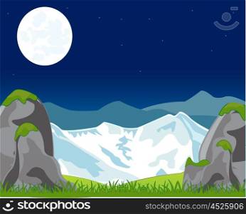 Landscape with mountain in the night. Landscape with mountain in the night.Vector illustration