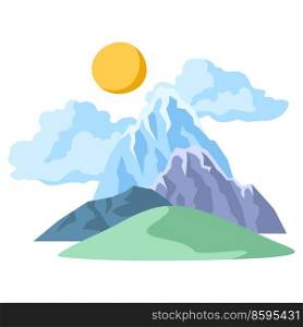 Landscape with mountains, hills and sky. Natural scene illustration. Abstract style.. Landscape with mountains, hills and sky. Natural illustration. Abstract style.