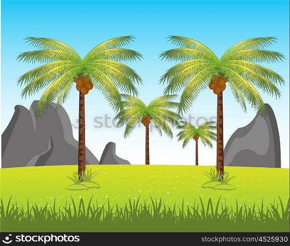 Landscape with palm. The Picturesque african landscape with palm and.Vector illustration