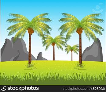 Landscape with palm. The Picturesque african landscape with palm and.Vector illustration