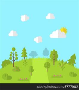 Landscape woods valley hill forest land scene view background - vector