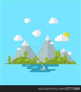 Landscape woods valley hill forest land scene view background - vector