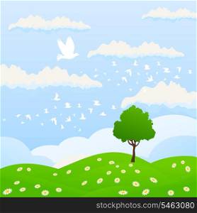 Landscape5. Summer landscape with a tree in the field. A vector illustration