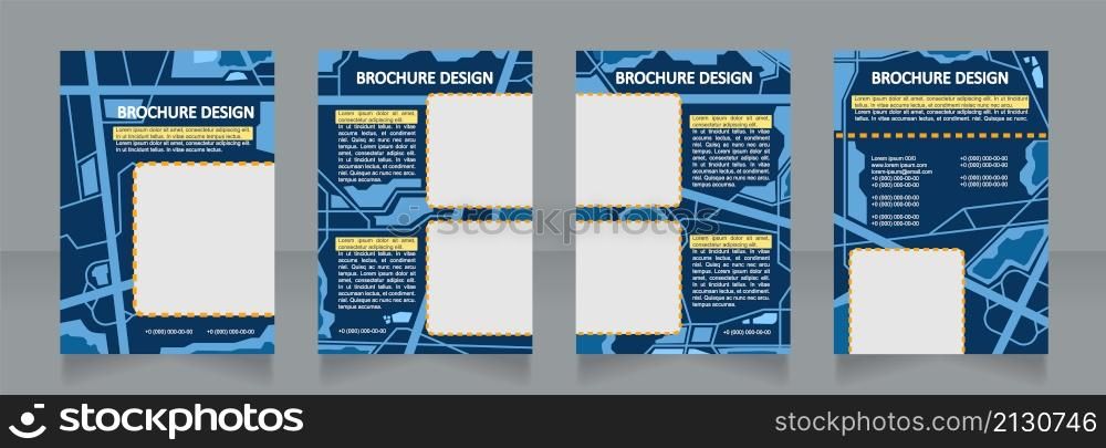 Landscaping blue blank brochure design. City traffic. Template set with copy space for text. Premade corporate reports collection. Editable 4 paper pages. Calibri, Arial fonts used. Landscaping blue blank brochure design