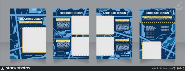 Landscaping blue blank brochure design. City traffic. Template set with copy space for text. Premade corporate reports collection. Editable 4 paper pages. Calibri, Arial fonts used. Landscaping blue blank brochure design