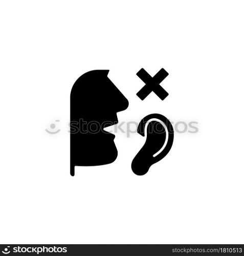Language disabilities black glyph icon. Physiological barriers to communication. Sensory organs dysfunction. Receiver physical condition. Silhouette symbol on white space. Vector isolated illustration. Language disabilities black glyph icon