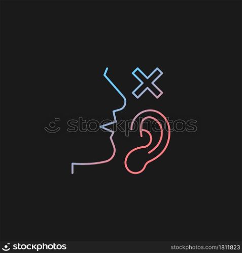 Language disabilities gradient vector icon for dark theme. Physiological barriers to communication. Sensory dysfunction. Thin line color symbol. Modern style pictogram. Vector isolated outline drawing. Language disabilities gradient vector icon for dark theme