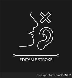Language disabilities white linear icon for dark theme. Physiological barriers to communication. Thin line customizable illustration. Isolated vector contour symbol for night mode. Editable stroke. Language disabilities white linear icon for dark theme