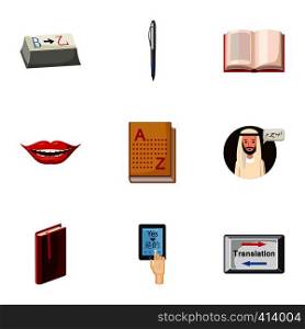 Language learning icons set. Cartoon illustration of 9 language learning vector icons for web. Language learning icons set, cartoon style