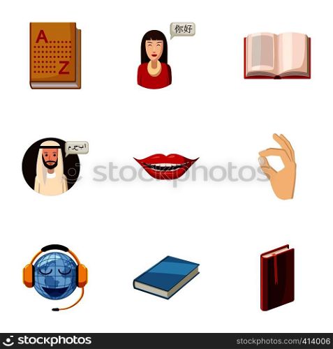 Languages icons set. Cartoon illustration of 9 language vector icons for web. Languages icons set, cartoon style