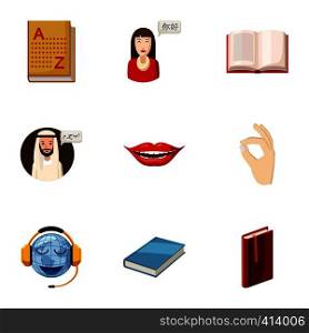 Languages icons set. Cartoon illustration of 9 language vector icons for web. Languages icons set, cartoon style