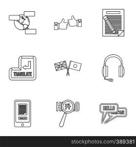 Languages icons set. Outline illustration of 9 language vector icons for web. Languages icons set, outline style