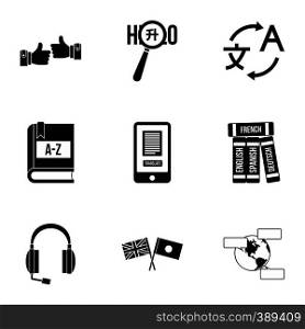 Languages icons set. Simple illustration of 9 language vector icons for web. Languages icons set, simple style