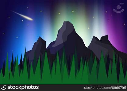 Lanscape mountain view with aurora borealis abstract background vector illustration,The northern lights