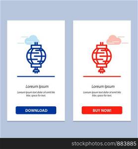 Lantern, China, Chinese, Decoration Blue and Red Download and Buy Now web Widget Card Template