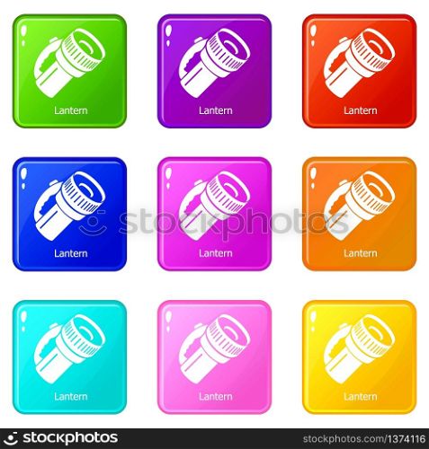 Lantern icons set 9 color collection isolated on white for any design. Lantern icons set 9 color collection