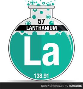 Lanthanium symbol on chemical round flask. Element number 57 of the Periodic Table of the Elements - Chemistry. Vector image