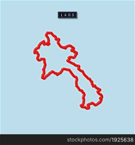 Laos bold outline map. Glossy red border with soft shadow. Country name plate. Vector illustration.. Laos bold outline map. Vector illustration
