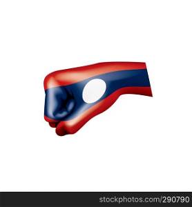 Laos flag and hand on white background. Vector illustration.. Laos flag and hand on white background. Vector illustration