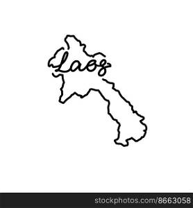 Laos outline map with the handwritten country name. Continuous line drawing of patriotic home sign. A love for a small homeland. T-shirt print idea. Vector illustration.. Laos outline map with the handwritten country name. Continuous line drawing of patriotic home sign