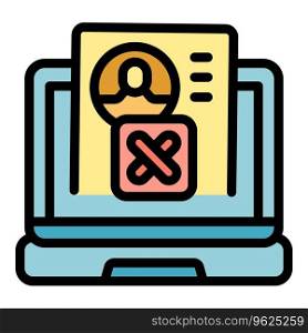Laptop account icon outline vector. Web deleting. Avatar network color flat. Laptop account icon vector flat