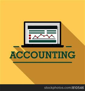 Laptop accounting logo. Flat illustration of laptop accounting vector logo for web design. Laptop accounting logo, flat style