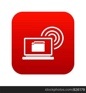 Laptop and and wireless icon digital red for any design isolated on white vector illustration. Laptop and and wireless icon digital red