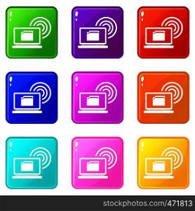Laptop and and wireless icons of 9 color set isolated vector illustration. Laptop and and wireless icons 9 set