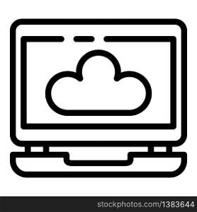 Laptop and cloud icon. Outline laptop and cloud vector icon for web design isolated on white background. Laptop and cloud icon, outline style