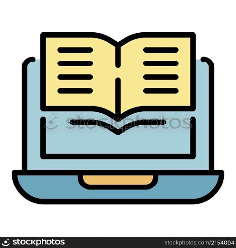 Laptop and open book icon. Outline laptop and open book vector icon color flat isolated. Laptop and open book icon color outline vector