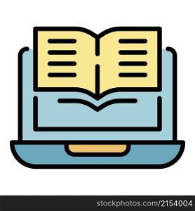 Laptop and open book icon. Outline laptop and open book vector icon color flat isolated. Laptop and open book icon color outline vector