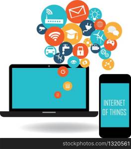 laptop and smart phone with internet of things icon set