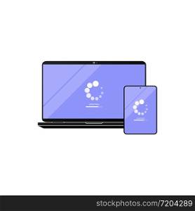 Laptop and tablet update icon. Laptop software update. Downloading data concept simple design on isolated background. Eps 10 vector.. Laptop and tablet update icon. Laptop software update. Downloading data concept simple design on isolated background. Eps 10 vector