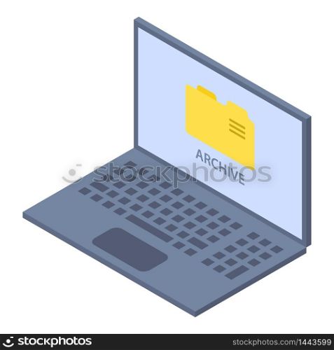 Laptop archive icon. Isometric of laptop archive vector icon for web design isolated on white background. Laptop archive icon, isometric style