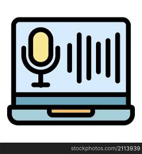 Laptop audio record icon. Outline laptop audio record vector icon color flat isolated. Laptop audio record icon color outline vector
