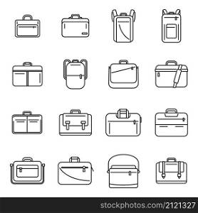 Laptop bag icons set outline vector. Computer case. Shoulder luggage. Laptop bag icons set outline vector. Computer case