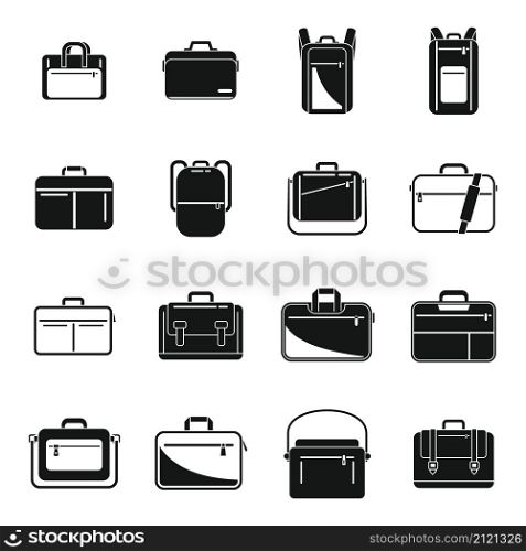 Laptop bag icons set simple vector. Computer case. Shoulder luggage. Laptop bag icons set simple vector. Computer case