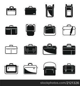 Laptop bag icons set simple vector. Computer case. Shoulder luggage. Laptop bag icons set simple vector. Computer case