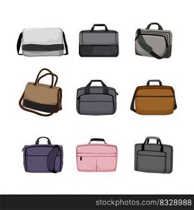laptop bag set cartoon. business computer, travel fashion, briefcase modern, case leather, backpack laptop bag vector illustration. laptop bag set cartoon vector illustration