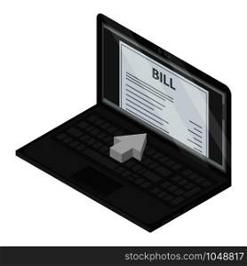 Laptop bill icon. Isometric of laptop bill vector icon for web design isolated on white background. Laptop bill icon, isometric style