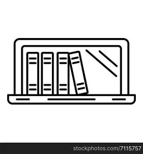 Laptop book library icon. Outline illustration of laptop book library vector icon for web design isolated on white background. Laptop book library icon, outline style