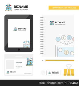 Laptop Business Logo, Tab App, Diary PVC Employee Card and USB Brand Stationary Package Design Vector Template